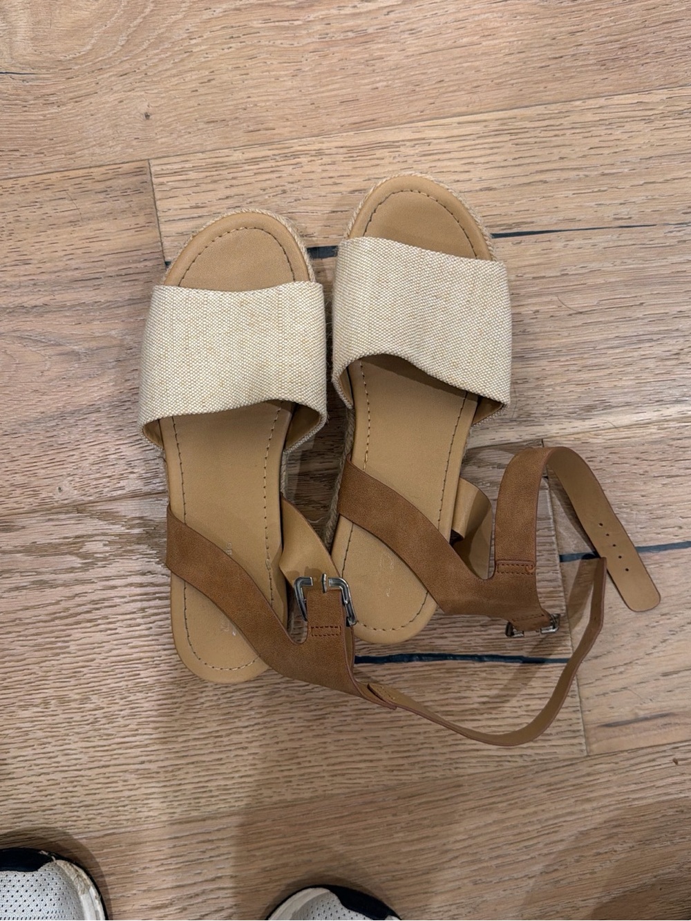 Soda Beige and Tan Ankle-Strap Slide Sandals